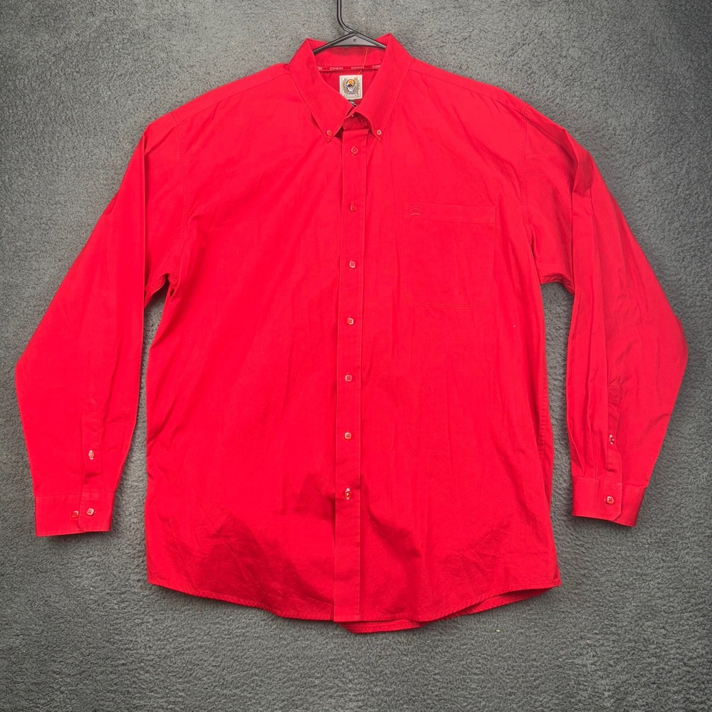 Cinch Mens XL Red Long Sleeve Button Down Western Shirt Solid‎ Cotton MTW1101001